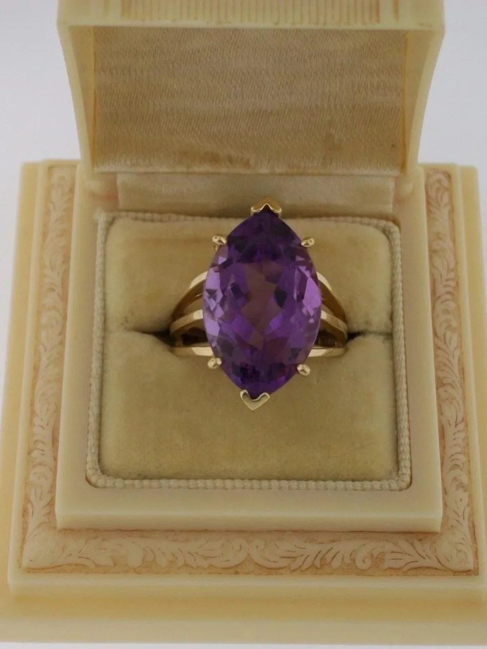 Gold Ring with Marquise Amethyst Stone - Elegant Women's Jewelry
